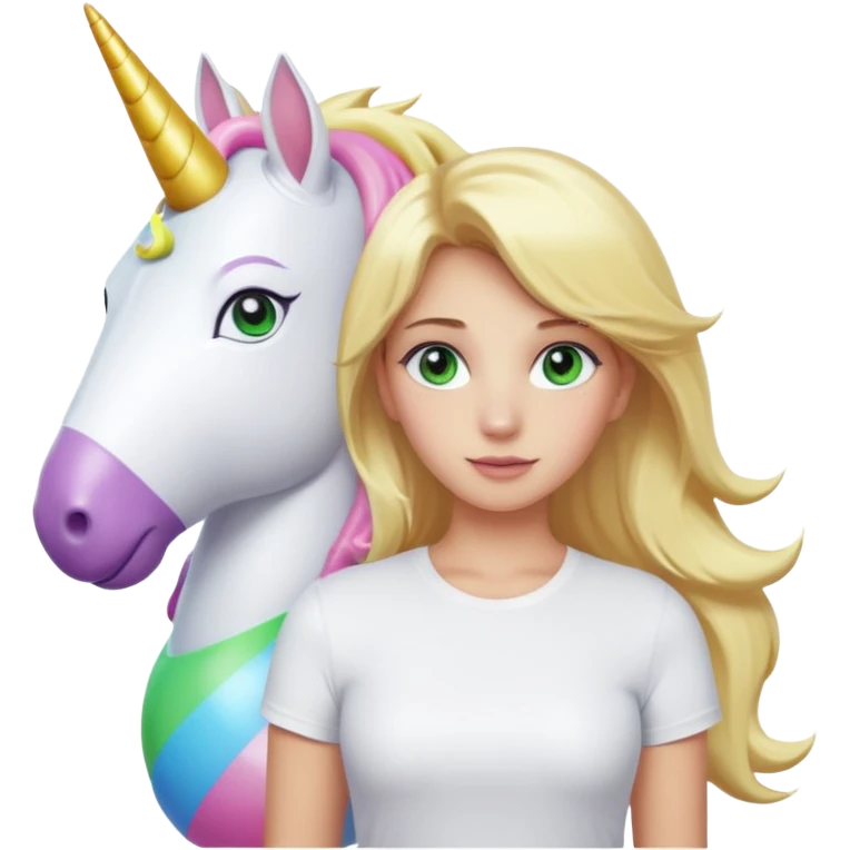 Un fille blonde au yeux vert je veut du mascara sur mais sil je veux un t-shirt blanc moulant et je veux un géant emoji