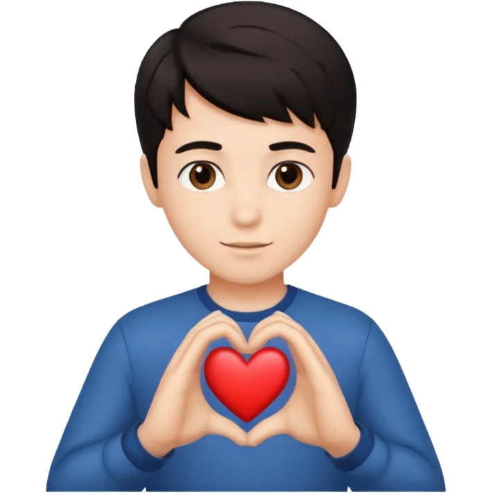 Un garçon beau qui fait un cœur avec des cheveux noir emoji