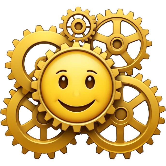 A smiley emoji with gears for eyes emoji