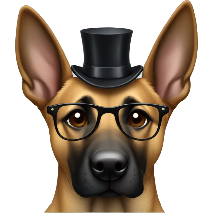 belgian malinois wearing top hat and glasses emoji
