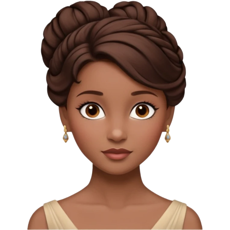 Cinematic Emma Darcyn Realistic Portrait, depicted with lifelike skin texture, subtle rosy undertones, and soft natural lighting that enhances the gentle contours of her face. Her intricately detailed brown hair is elegantly styled in an updo, emoji