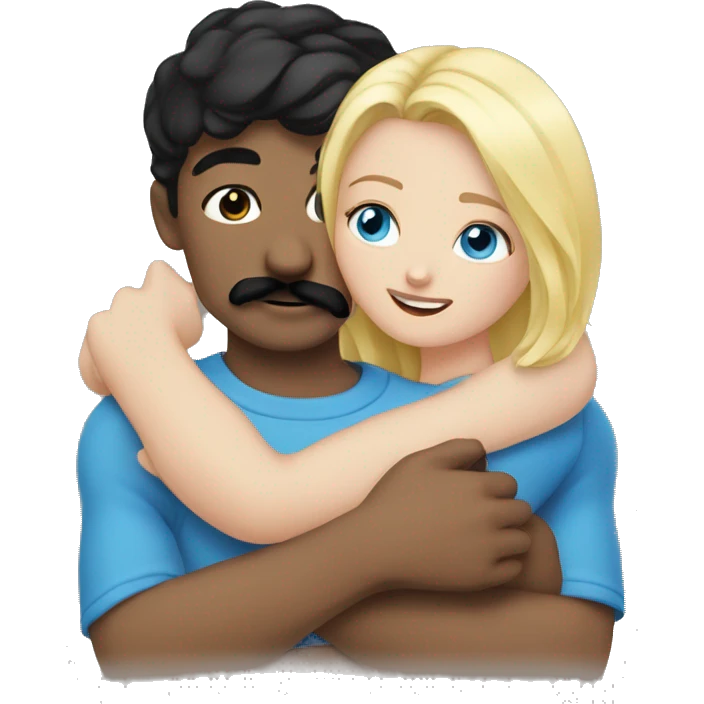 blonde blue eyed girl, hugging a man with black hair and black mustache emoji