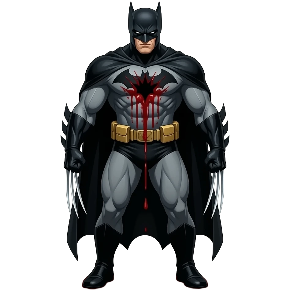 Wolverine with his claws stabbed in batmans torso and blood dripping full body emoji