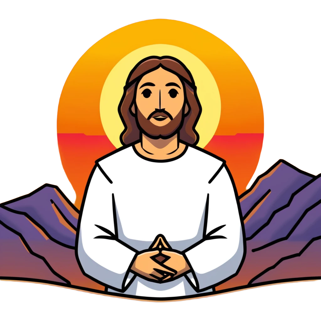 Jesus, looking at a sunset emoji