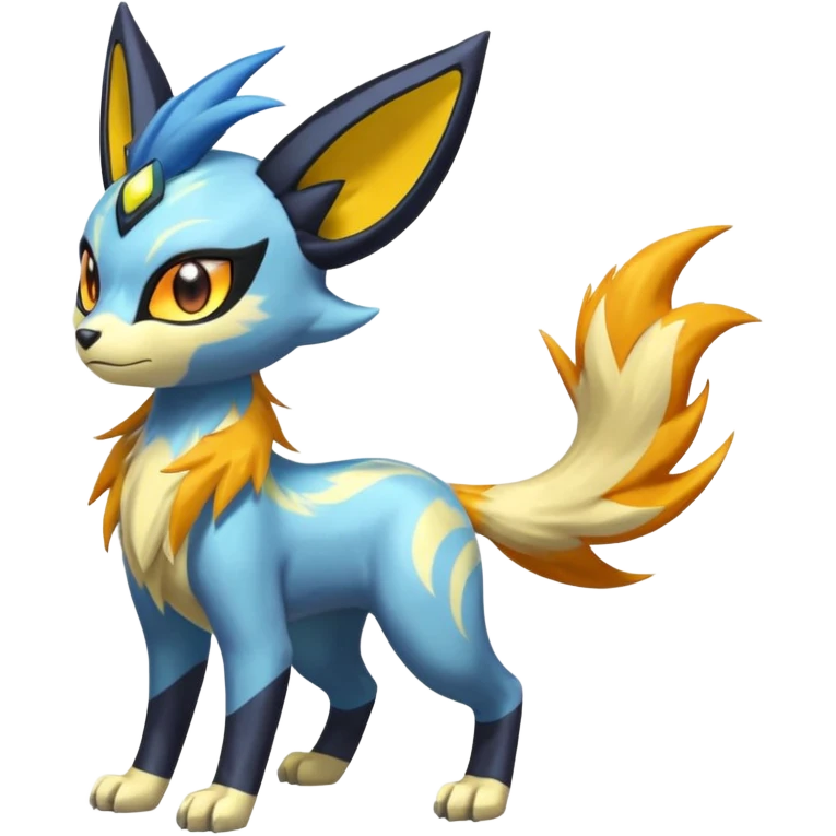 Feral Lightning-patterned Zig-zagged buzzy fuzzy Meloetta-Renamon-Manectric-Luxray-Cobalion-Suicune-Vernid-fusion-hybrid-creature, full body  emoji