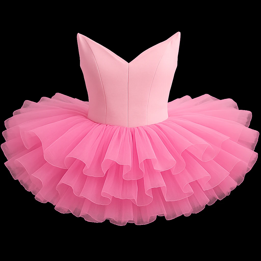 Change the color of the fluffy, layered tutu to light bubblegum pink, keeping the same style and airy texture. Maintain the delicate and airy look of the tutu as shown in the reference image. emoji