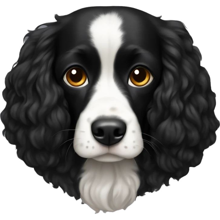 Small completely black king spaniel with black fur on his whole face and white fur on chest emoji