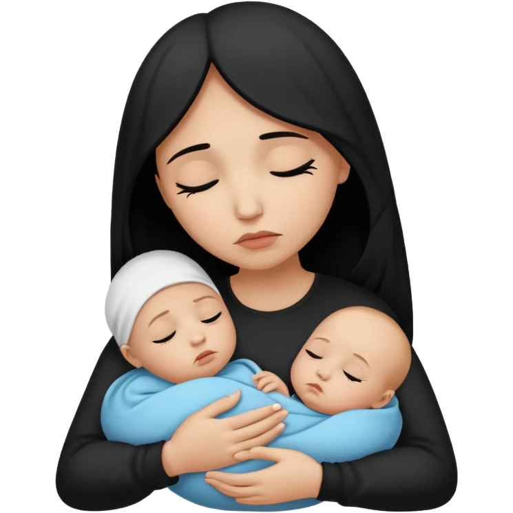 Minimalistic flat vector icon, iOS style, thin black contour on white background. Silhouette of a sad mother holding a baby, small tear drop. Clean, no text, no shadows emoji