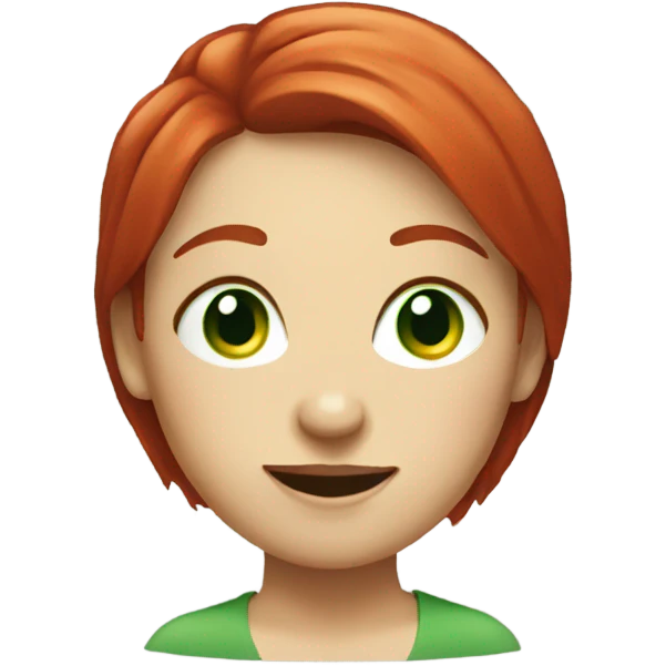 smiley woman face with short red hair an green eyes emoji