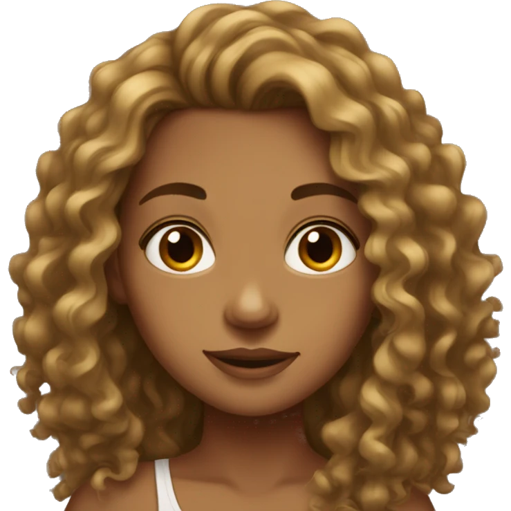 Tan girl with long and curly hair black  emoji
