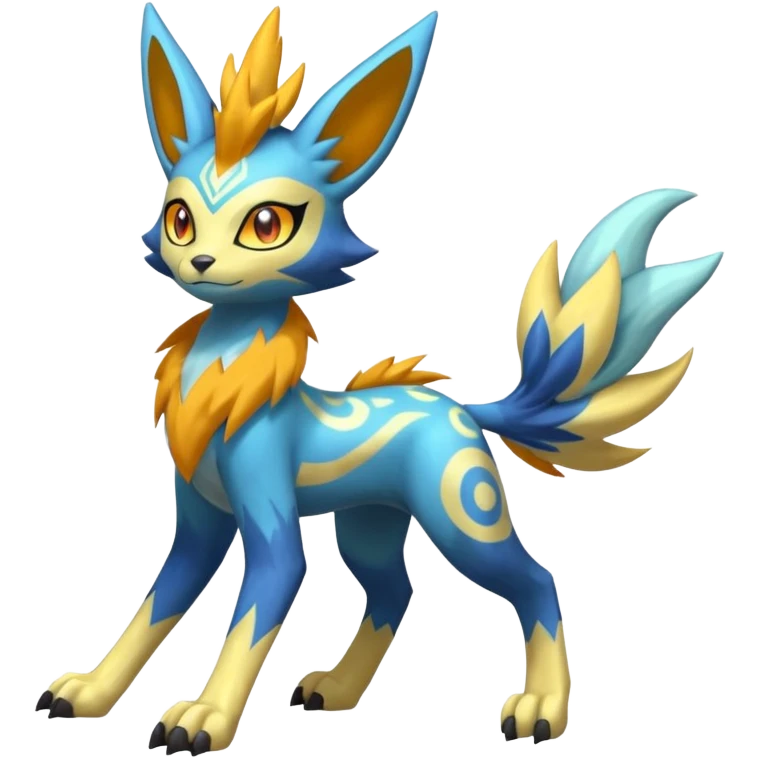Feral Lightning-patterned Zig-zagged buzzy fuzzy Meloetta-Renamon-Zeraora-Luxray-Cobalion-Suicune-Vernid-fusion-hybrid-creature, full body  emoji