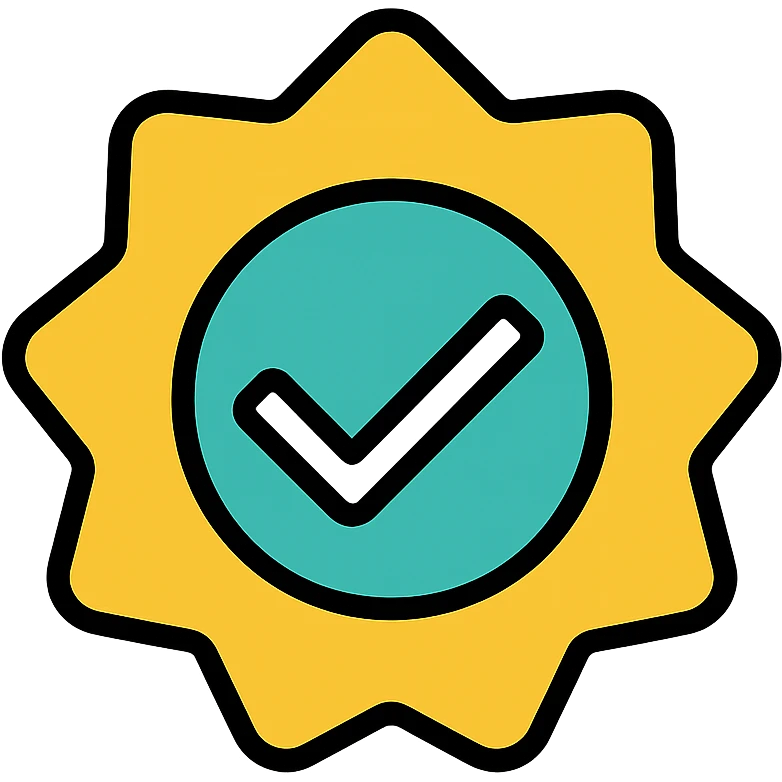 star-shaped verified badge icon with checkmark, color outline style emoji