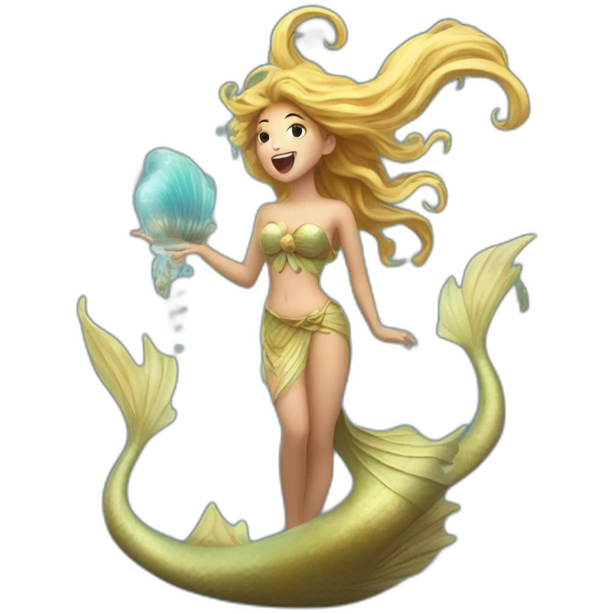 singing siren as a mythical creature with a captivating and enchanting voice, known for luring sailors and travelers with their irresistible songs, often leading them to danger emoji