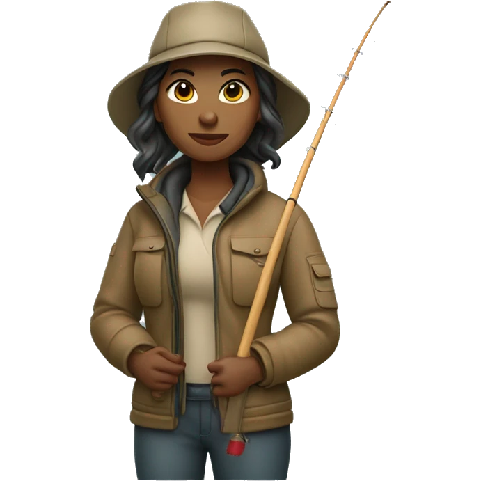fisher woman in fisheing jacket and fishing tool in hand  real skin color  emoji