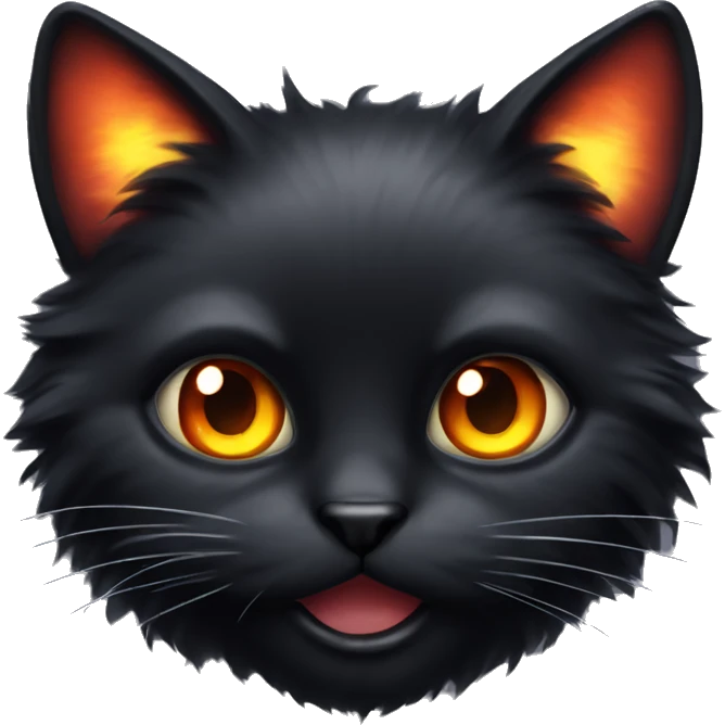 Fluffy black cat with fiery eyes emoji
