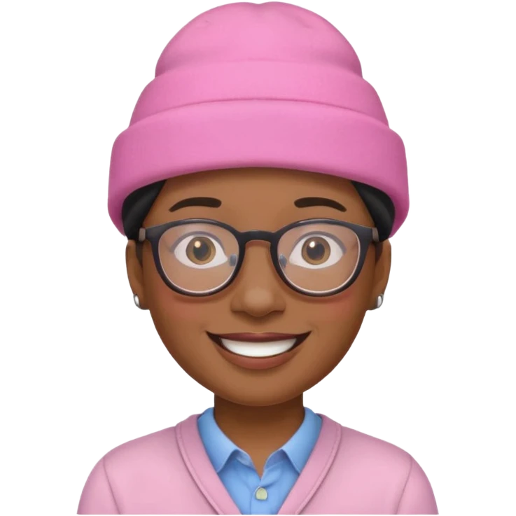 black person with glasess wear pink hat  emoji