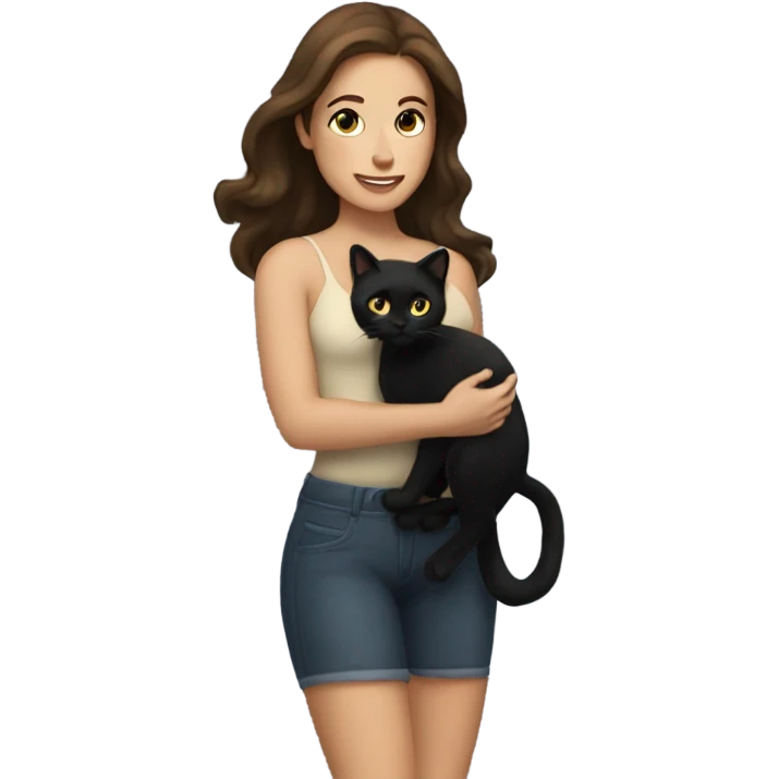 Brunette white woman holding black cat in air like baby simba  emoji