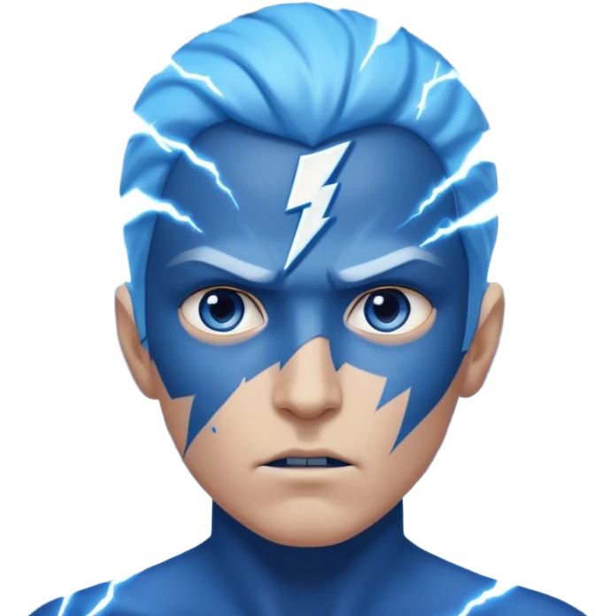 Rayos, centellas y estrellas en una cara color azul con expresiones de furia emoji