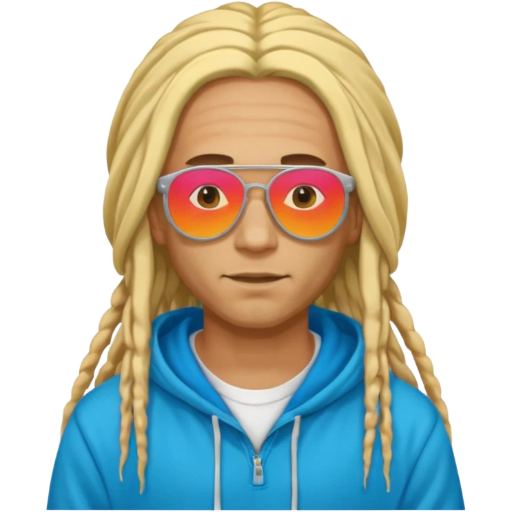 blonde long dreadlocks man with hoodie with colour ful sun glasses emoji