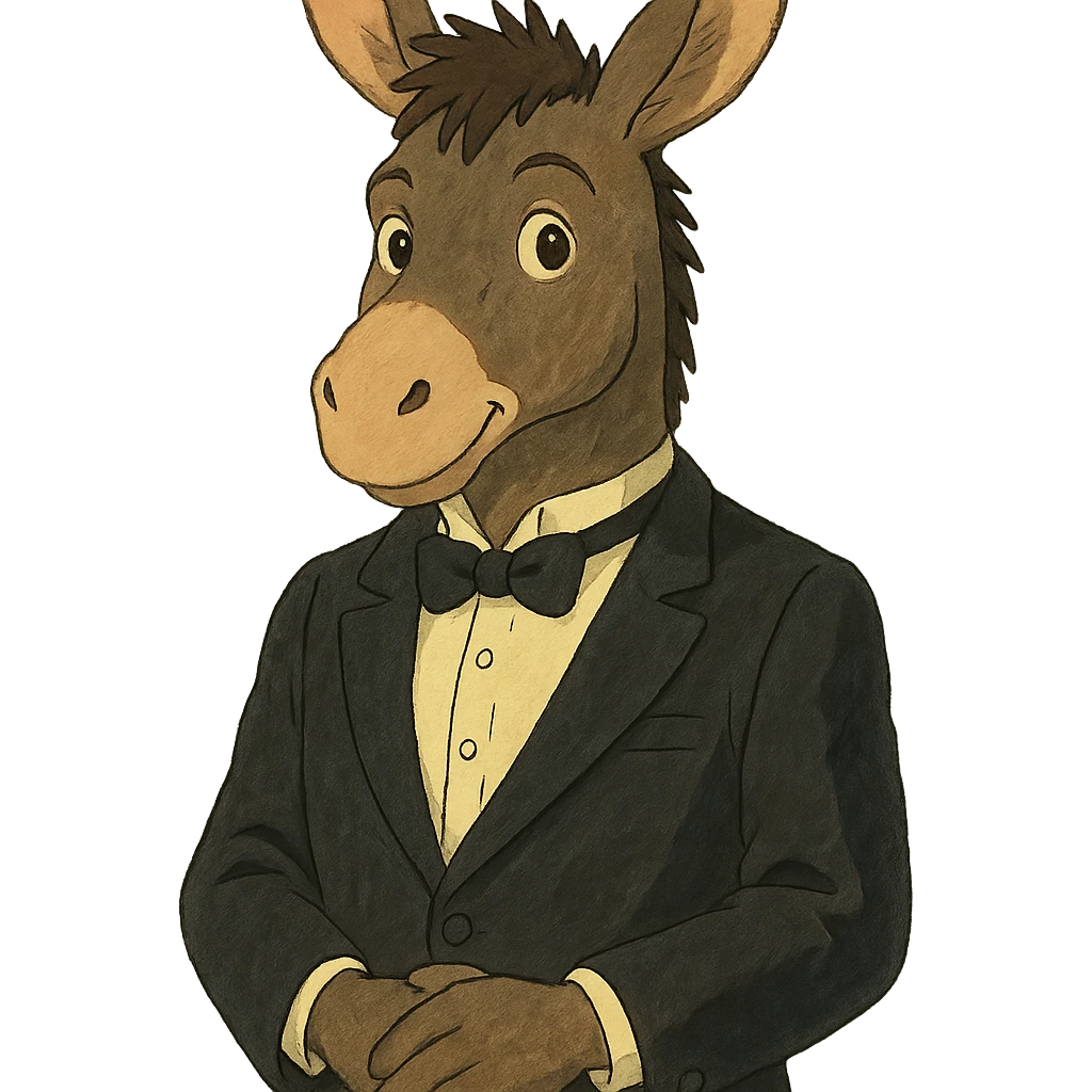 ghibli style donkey in a tuxedo emoji
