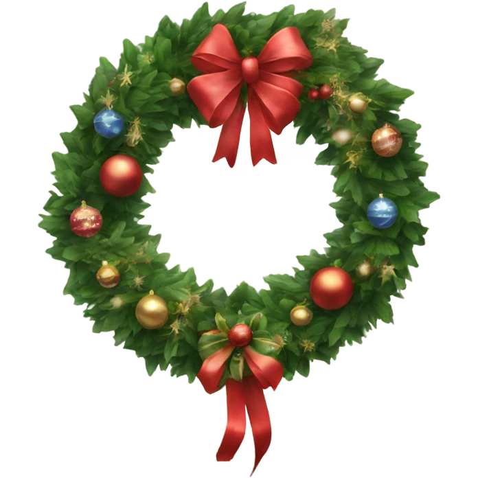 Realistic christmas wreath with baubles and bows emoji