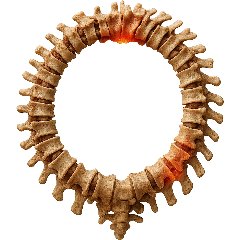 SPINA DORSALE ANATOMICA UMANA REALISTICA infiammata CHIUSA A CERCHIO, iperrealistica 4k, non disegnata emoji