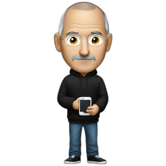 Steve jobs whit a black hoodie and a iphone in his hand emoji