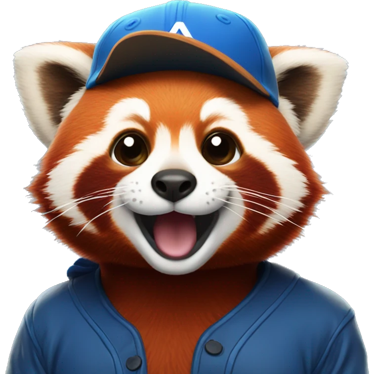 Red panda smiling with blue baseball hat emoji
