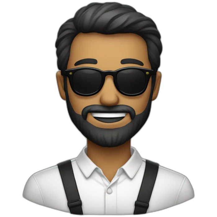 Homme chauve avec une barbe noir et des lunettes de soleil emoji