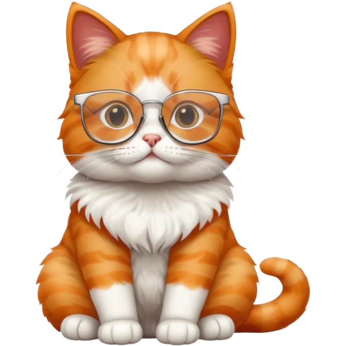 cat full body wearing glasses with clear square modern frames emoji