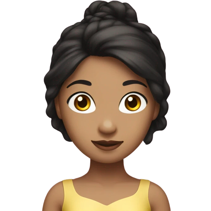 Ballerina with a yellow outfit and long black hair with brown eyes highlights with babypink emoji
