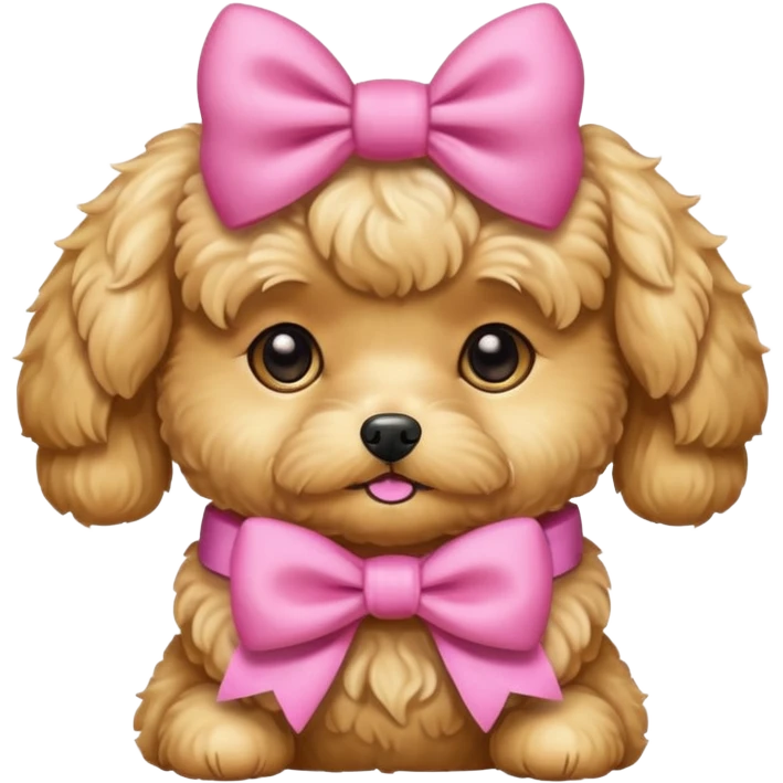 Golden maltipoo dog with pink bow k bow that is very poise emoji