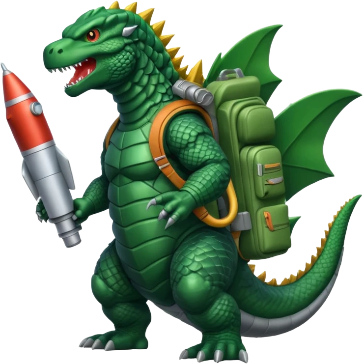 Godzilla flying a rocket pack emoji