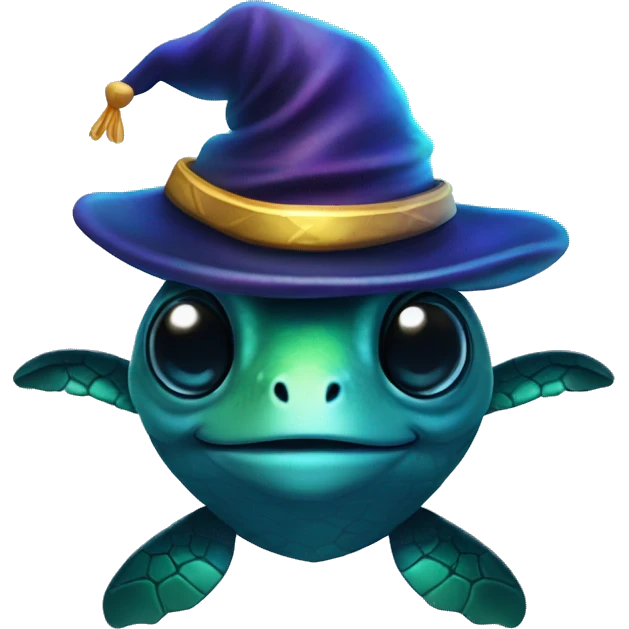 Dark iridescent sea turtle glowing with a wizard hat emoji