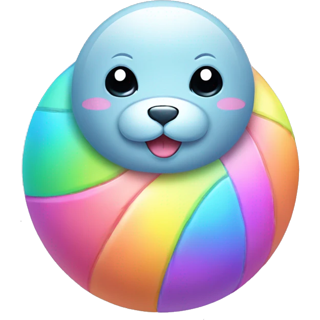 Kawaii pastel rainbow seal with neon ball   emoji