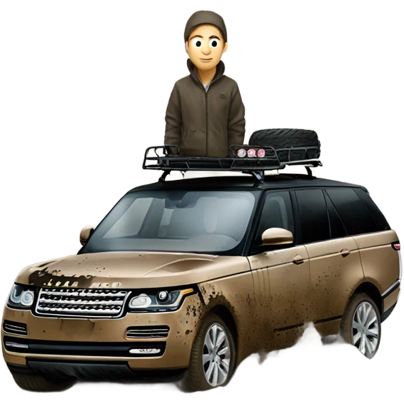 person driving a ranger rover in the mud and getting dirty emoji