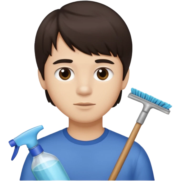 boy dark brown hair with bangs with straight eyebrows cleaning emoji