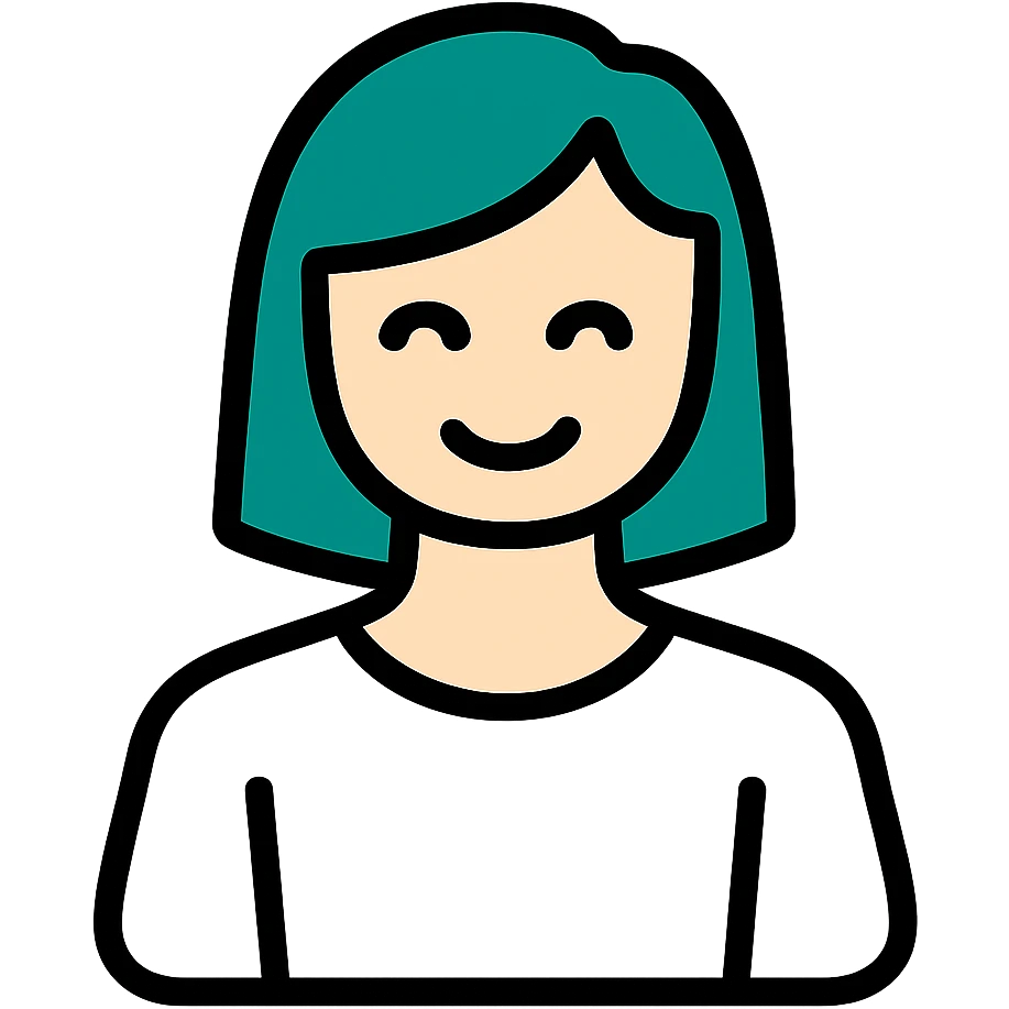 Make the face transparent, clothes as lines only, only the hair is filled in, teal icon style, keep background transparent. emoji