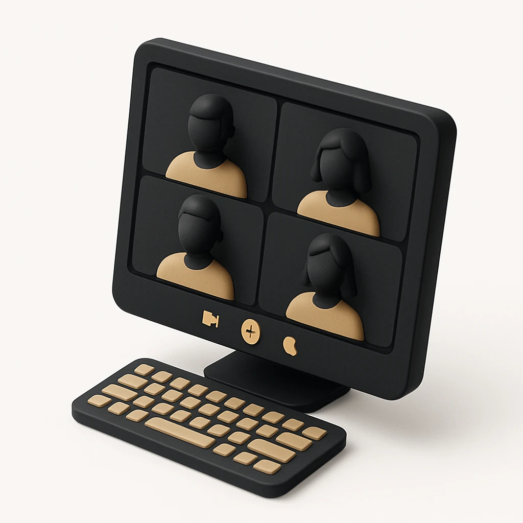 virtual zoom meeting video conference on a computer screen emoji