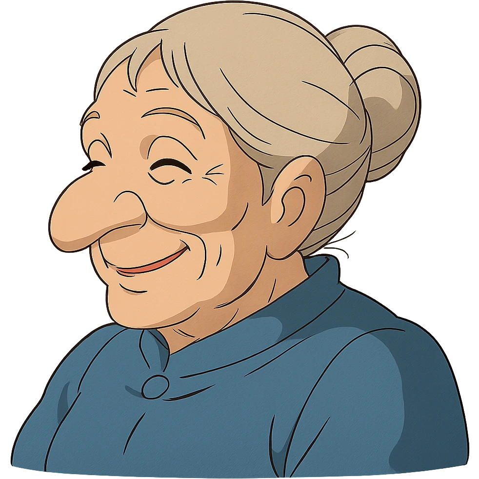 older woman with a big nose, smiling emoji