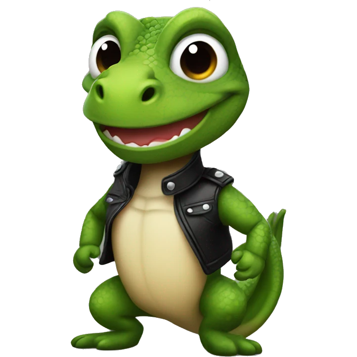  A lizard smiling wearing black leather emoji