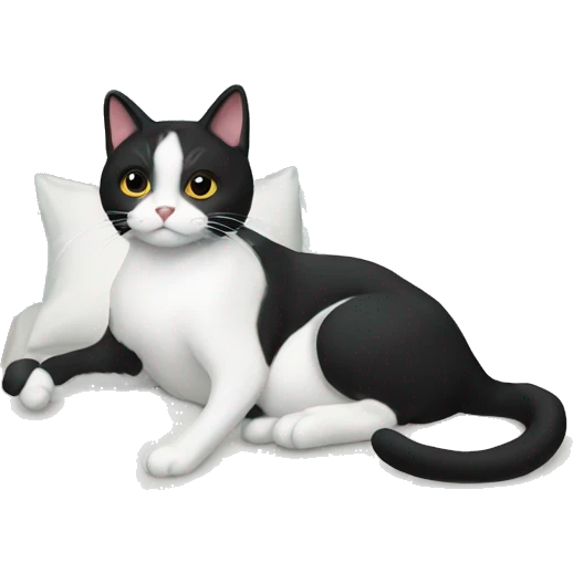 Tuxedo Cat on a bed emoji