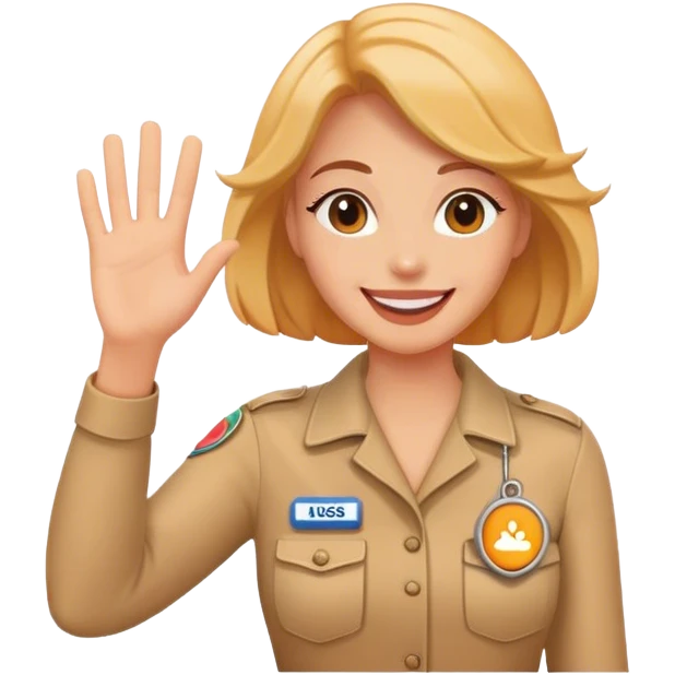 happy woman giving waving an access badge emoji