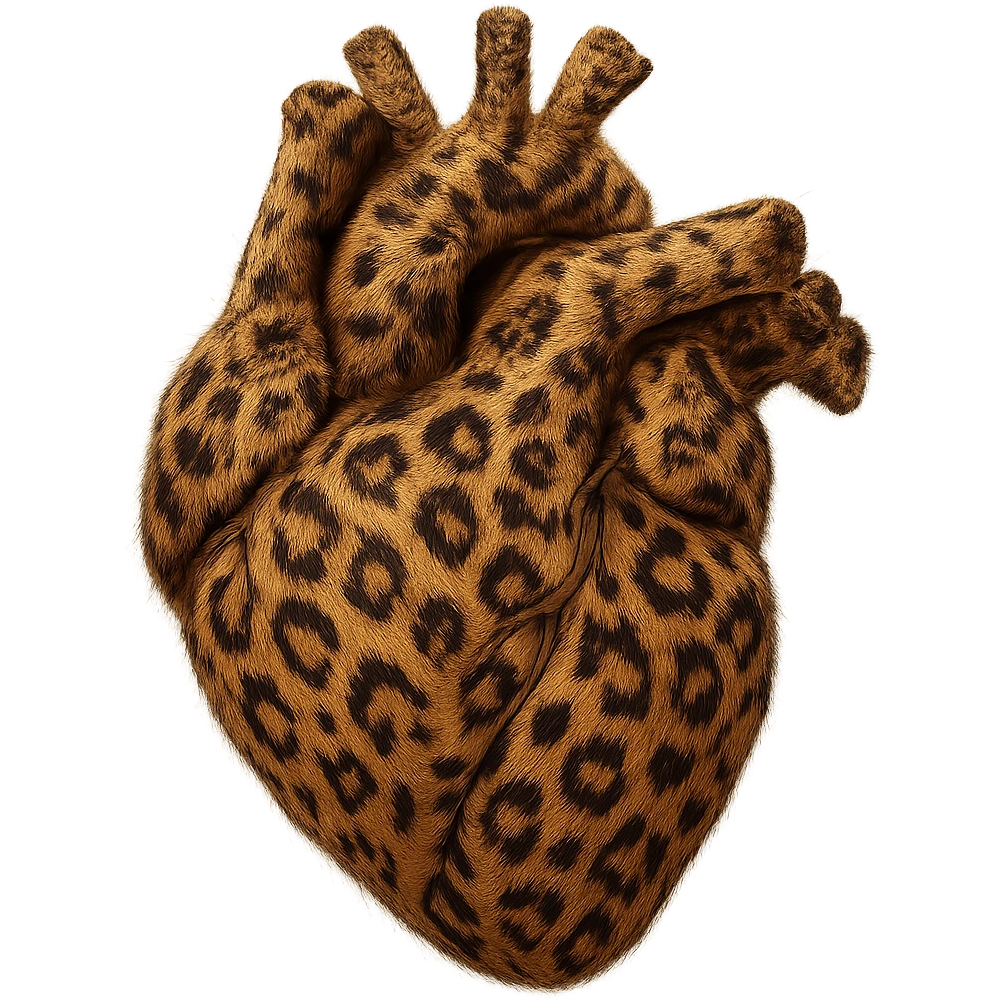 A realistic heart with leopard print, fur texture, and natural details, no background. emoji