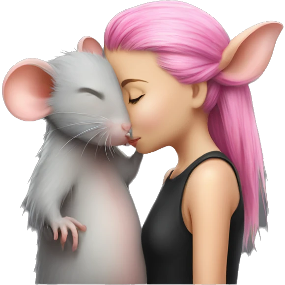 rat kissing a girl with pink hair emoji