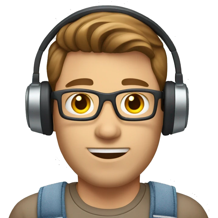 caucasian IT technology guy wearing jean shorts with headset and brown hair emoji