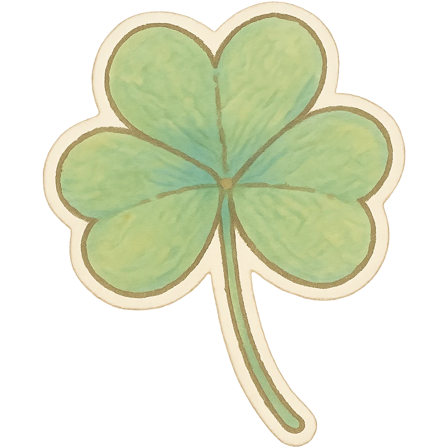 four-leaf clover, pastel Japanese hand-drawn sticker style, full object, transparent background emoji