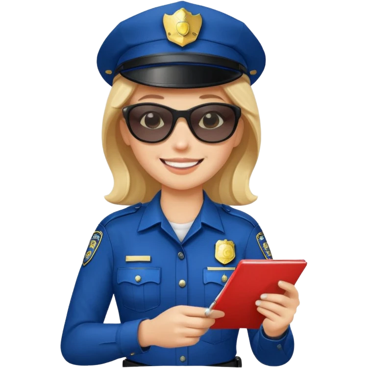Police writing ticket with sunglasses on, female emoji