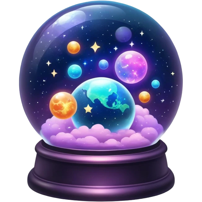 Tiny mystical mysterious sparkly magical glowing spherical nebula planets inside a glass globe dome emoji