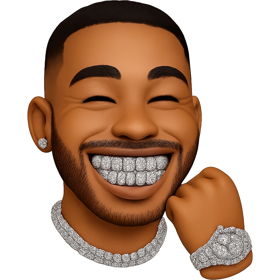 smiling face emoji with diamond grillz emoji